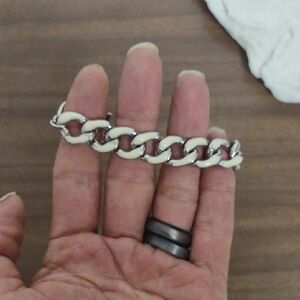 Vintage Silver Tone and White Enamel Chain Bracelet